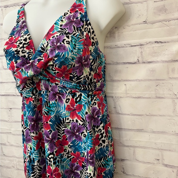 Swimsuits For All Sz 24 Tropical Floral Palms Tankini Swimsuit‎ Top V Neck Flowy - Picture 2 of 9